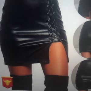 Black lace up high waist skirt